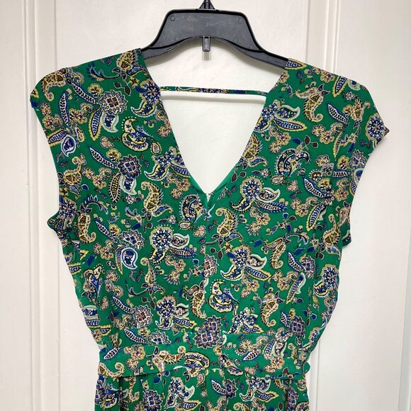 DR2 Paisley Print V-Neck Cap Sleeve Mini Dress in Green Size M - Picture 6 of 11